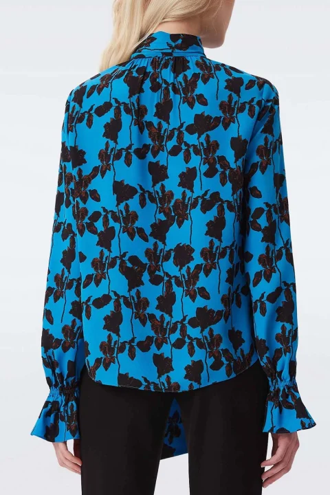 Blouse Dvf Tina Top DVFBL3Q006MFSSB B2371 midnight forest small sea blue — снимка 2