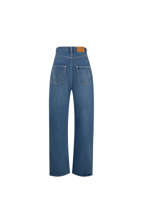 Women's Medium Indigo Wide Leg Jeans in Mid Blue — снимка 2