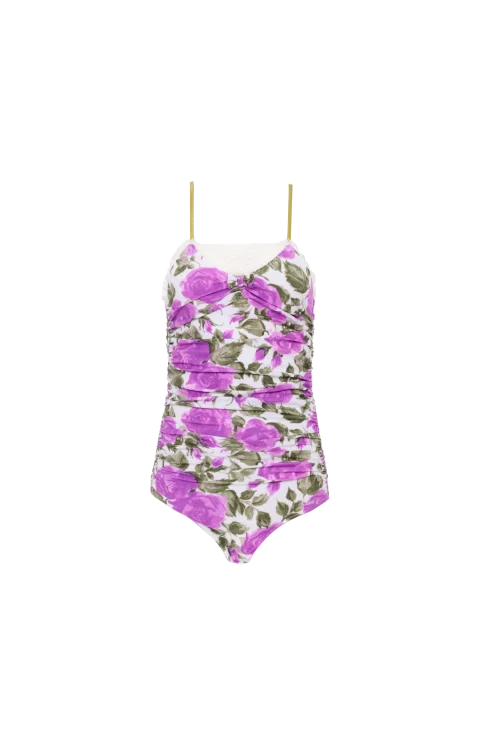 Rose-Print Ruched Bodysuit
