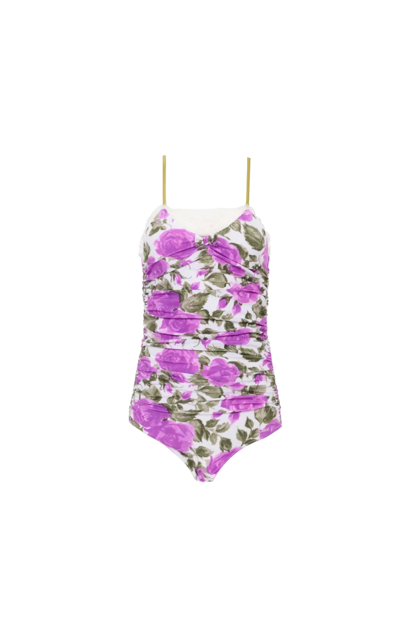Rose-Print Ruched Bodysuit