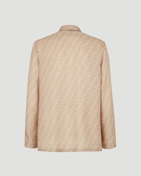 Relaxed Fit Beige FF Silk Shirt — снимка 2