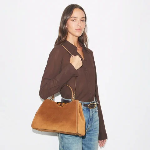 Дамска кафява чанта Eleanor Satchel TORY BURCH — снимка 8