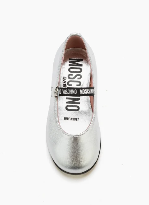 Кожени балеринки с метален ефект Moschino Kids — снимка 5