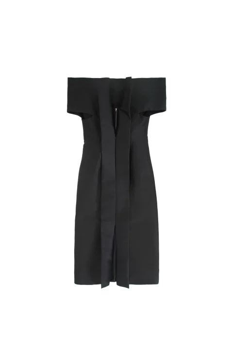 Off-Shoulder Midi Dress in Black — снимка 2