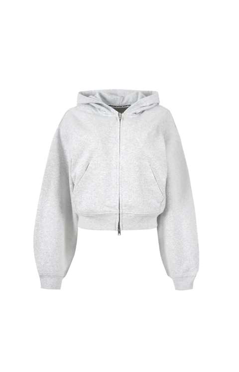 Regular Fit Crystal-Embellished Cropped Zip-Up Hoodie
