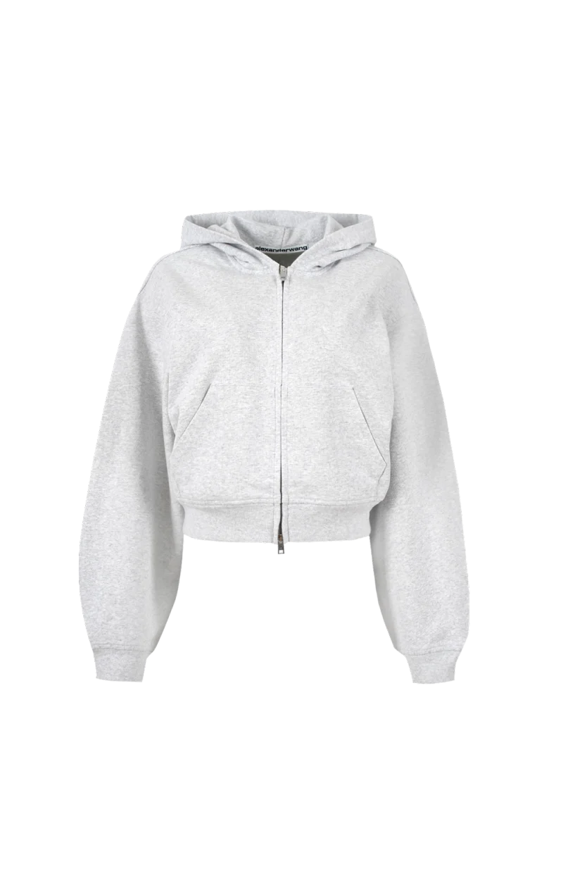 Regular Fit Crystal-Embellished Cropped Zip-Up Hoodie