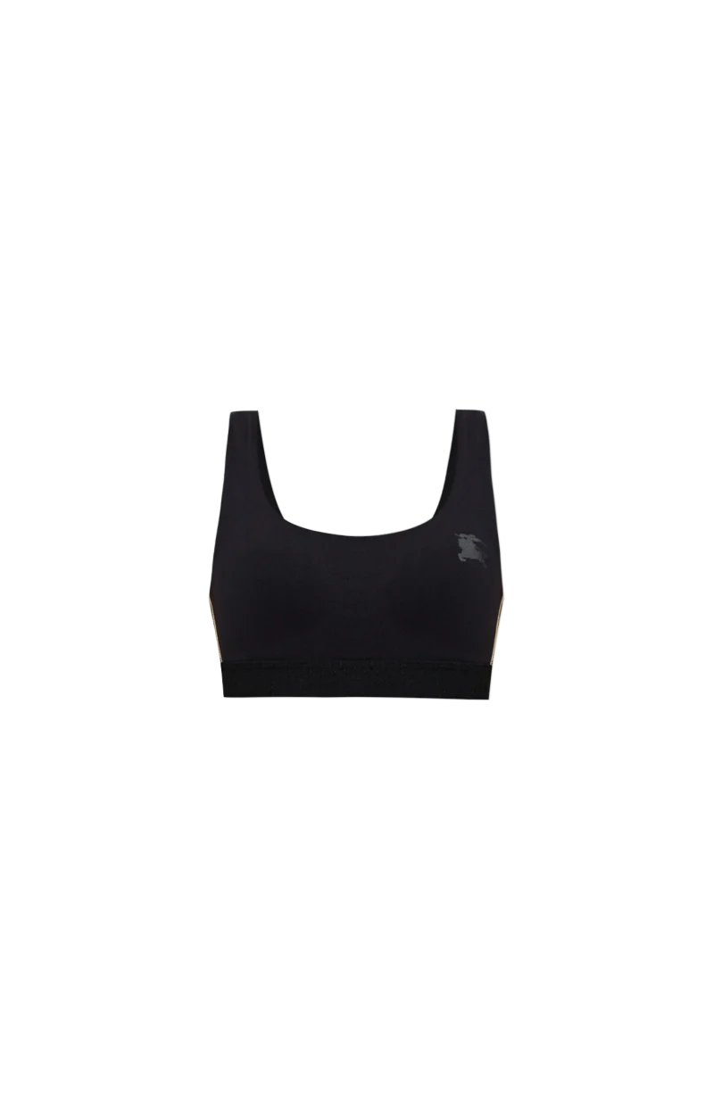Check Trim Stretch Nylon Bra Top in Black