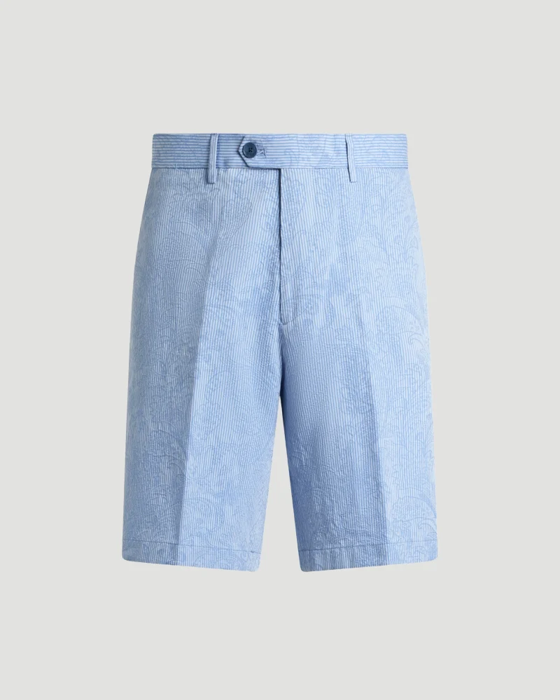 Striped Cotton Jacquard Shorts with Floral Paisley Motif