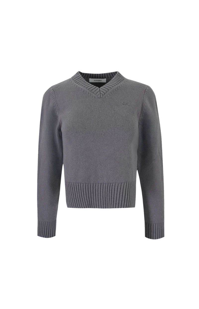 Kelt Wool V-Neck Sweater in Steel Grey