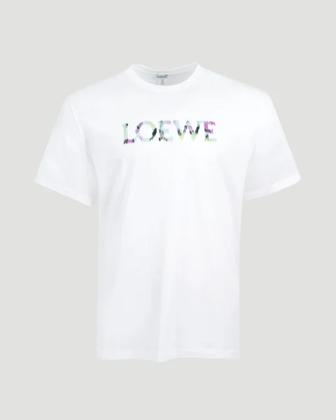 Mixed Yarn Logo Embroidery T-Shirt in White