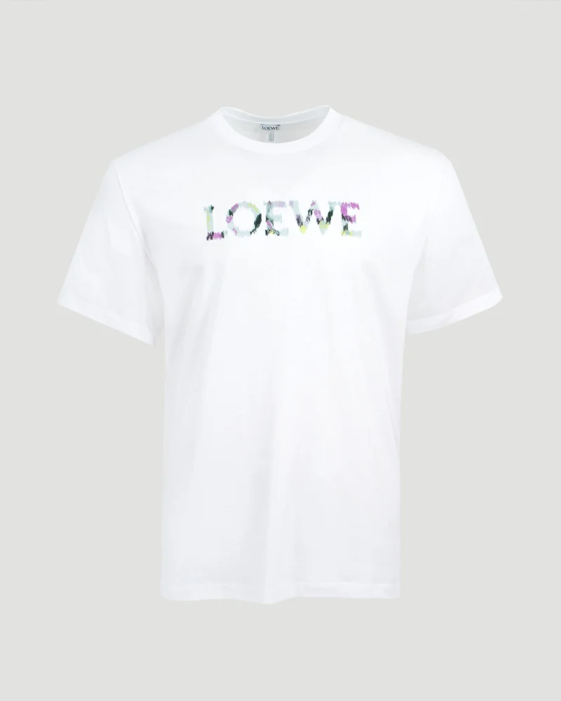 Mixed Yarn Logo Embroidery T-Shirt in White