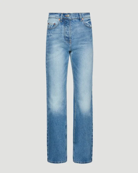 Straight-Leg Denim Pants in Light Blue
