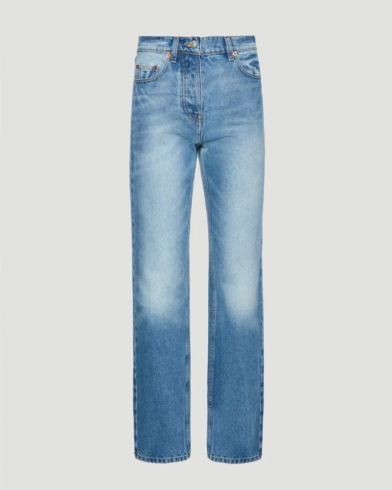 Straight-Leg Denim Pants in Light Blue