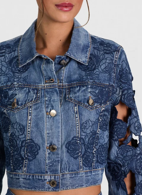 Яке от деним с флорална бродерия 'Chloe laser-cut' Alice + Olivia — снимка 5