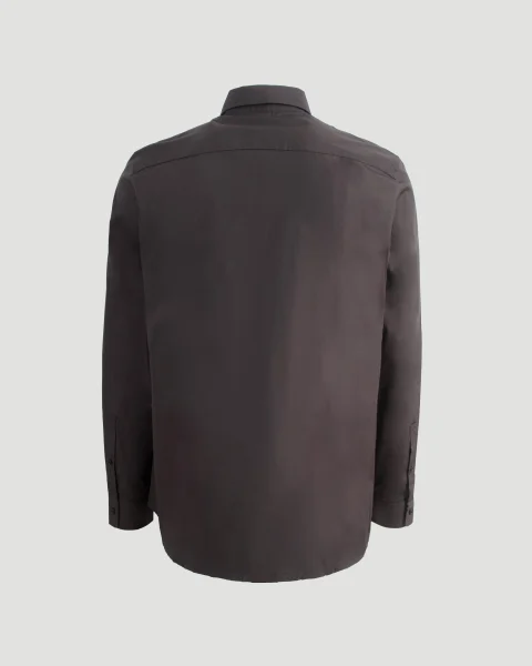 Regular Fit Cotton Poplin Shirt in Dark Brown — снимка 3