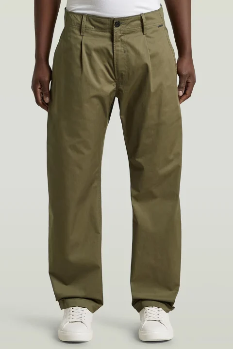 Панталон Pleated Loose Tapered Chino D28353-E077-H685 dark khaki — снимка 2