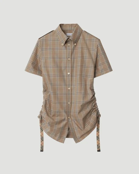 Slim Fit Check Cotton Shirt in Nut