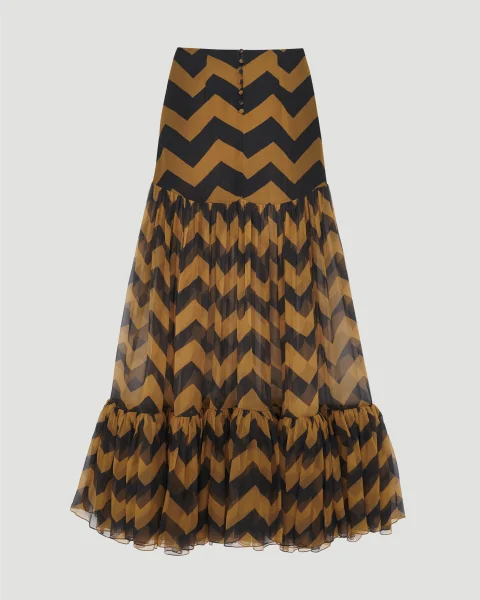 Ruffled Long Skirt in Chevron Silk — снимка 2