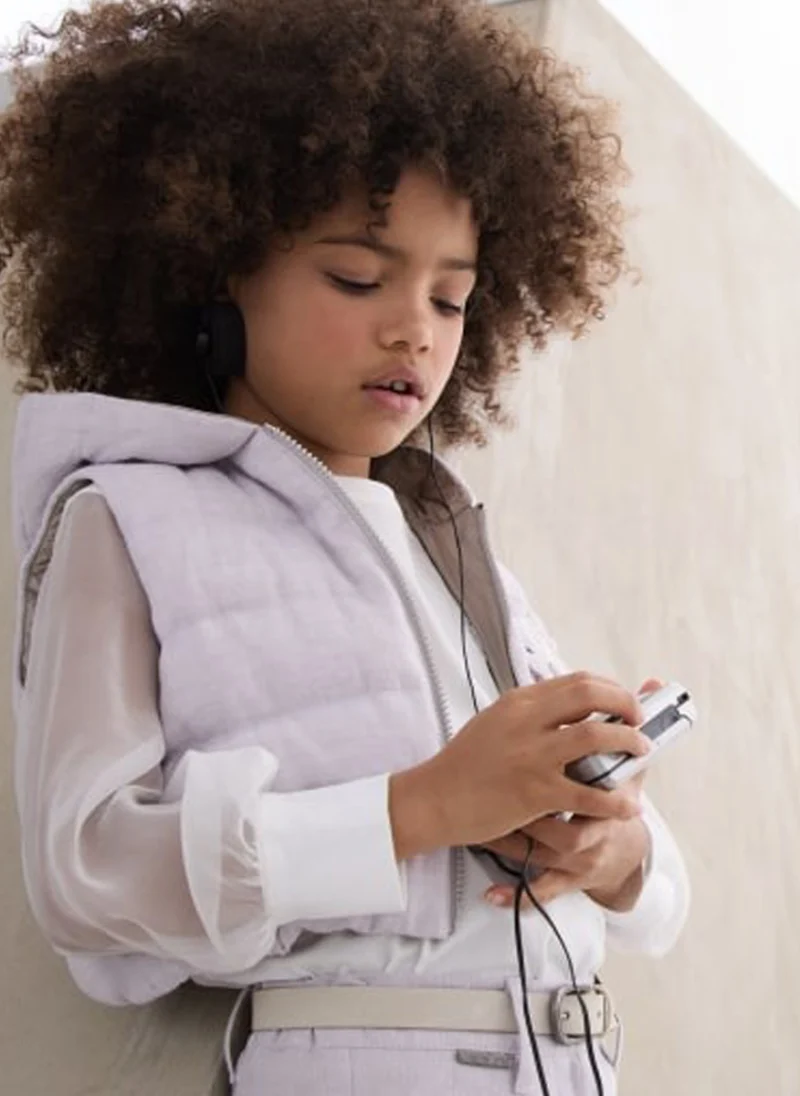 Пухен елек от лен с 3D детайл Brunello Cucinelli Kids 4-6 — снимка 4