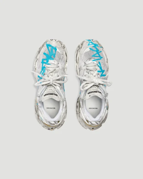 Runner Graffiti Sneaker in White and Blue — снимка 6