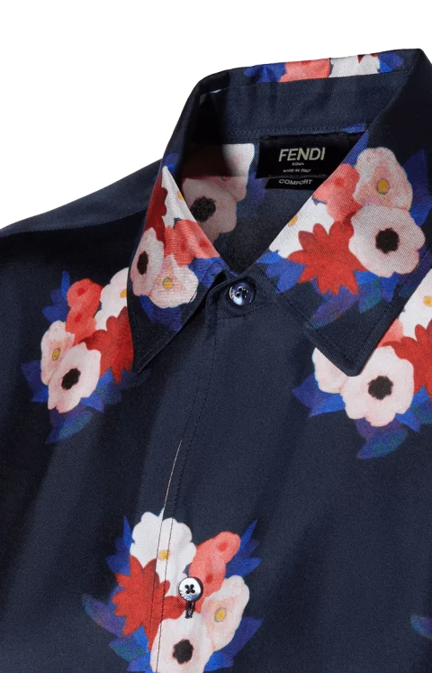 Blue Printed Silk Shirt — снимка 3