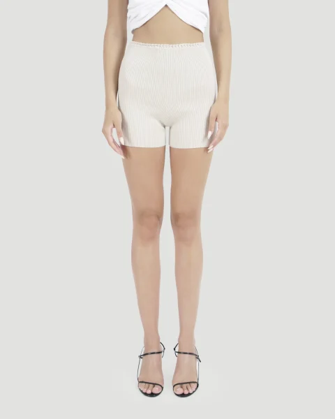 Fitted Rib Shorts in Ecru — снимка 2