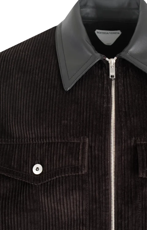 Cotton Corduroy Leather-Trim Shirt Jacket in Brown — снимка 3