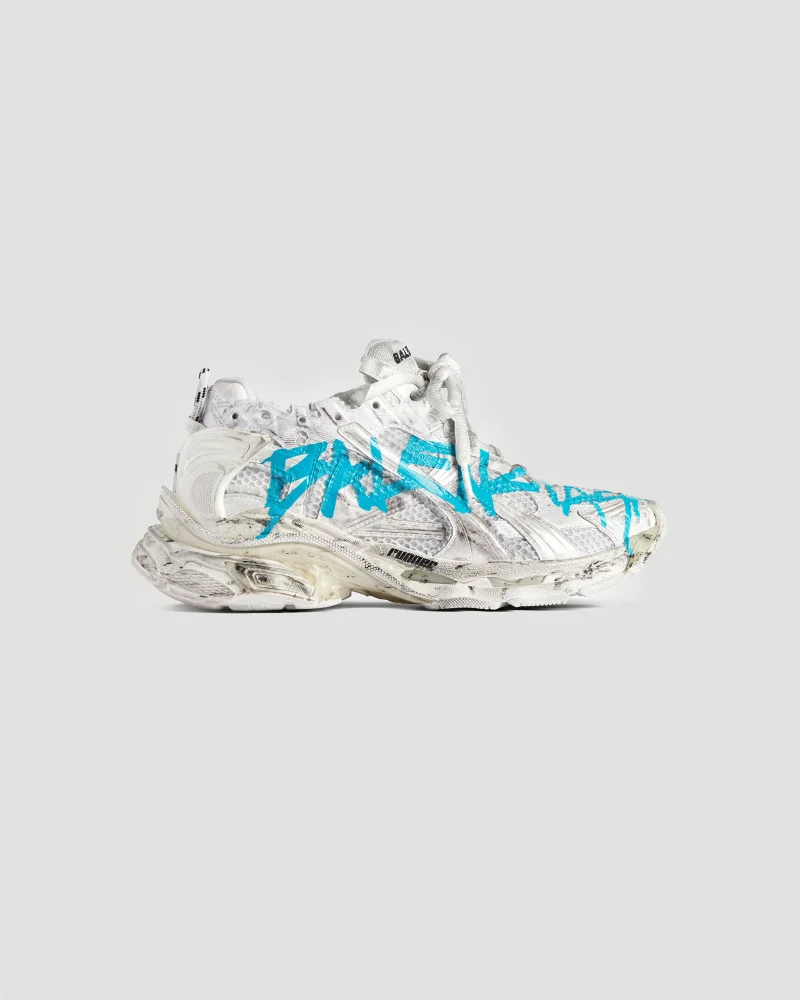 Runner Graffiti Sneaker in White and Blue