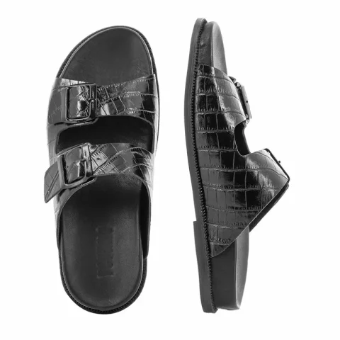 Дамски равни чехли VERANO – 030.24.059 CROCCO BLACK — снимка 5