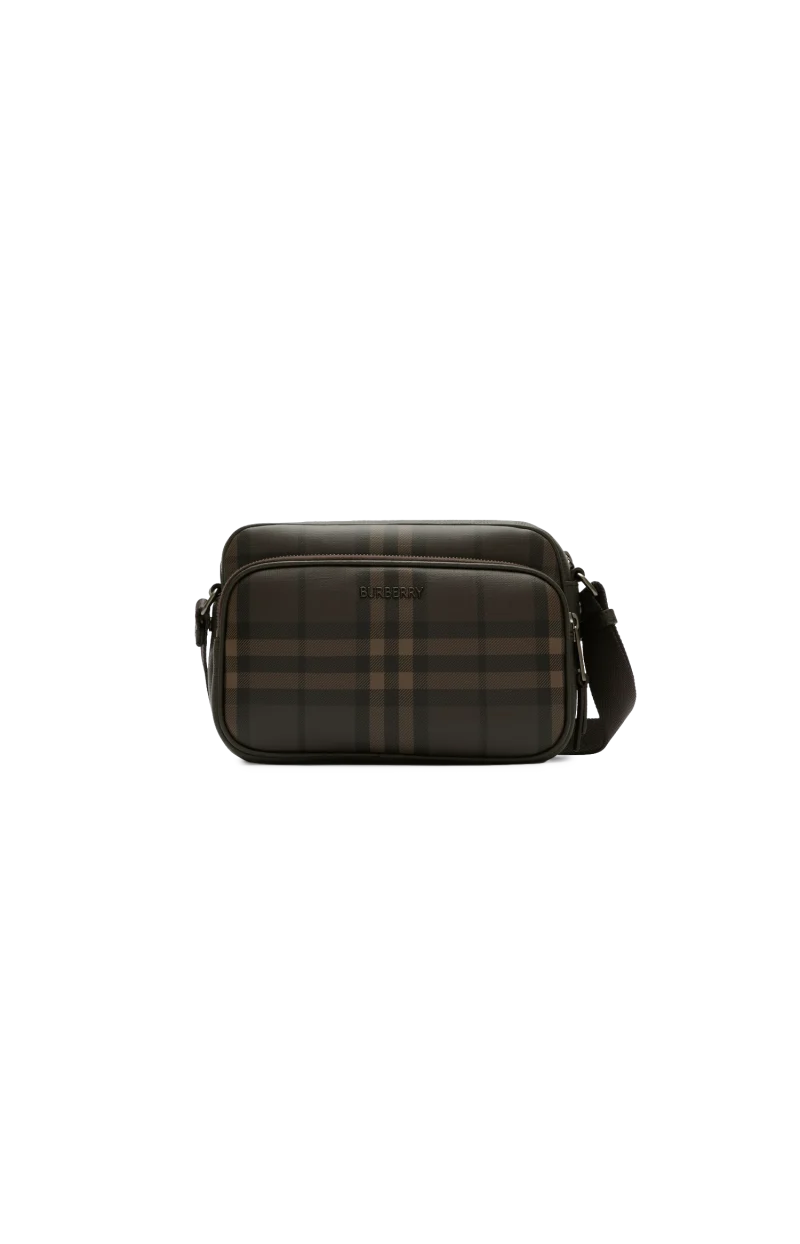 City Check Pocket Crossbody Bag in Dark Brown