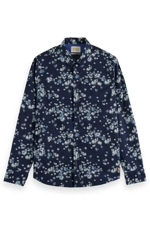 Риза Slim-Fit Printed Poplin Shirt 171623 SC5719 blue fireworks