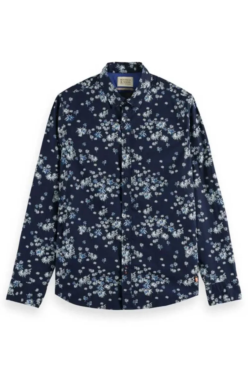 Риза Slim-Fit Printed Poplin Shirt 171623 SC5719 blue fireworks