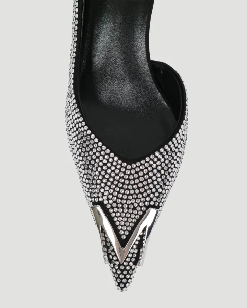 Low Pointed D'orsay Heel in Black Diamante Crystals — снимка 3