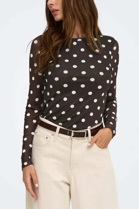 Top Onlnova L/S Mesh 15357642 19-0915 TCX coffee bean — снимка 2