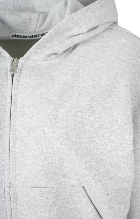 Regular Fit Crystal-Embellished Cropped Zip-Up Hoodie — снимка 2