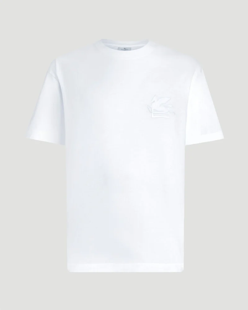 T-Shirt with Pegaso Embroidery in White
