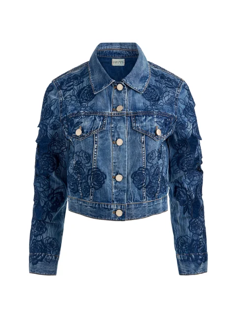 Яке от деним с флорална бродерия 'Chloe laser-cut' Alice + Olivia — снимка 6