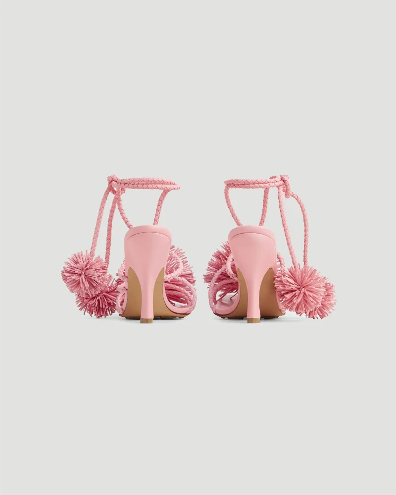 Adam Pompom Intrecciato Leather Sandals in Ribbon — снимка 3
