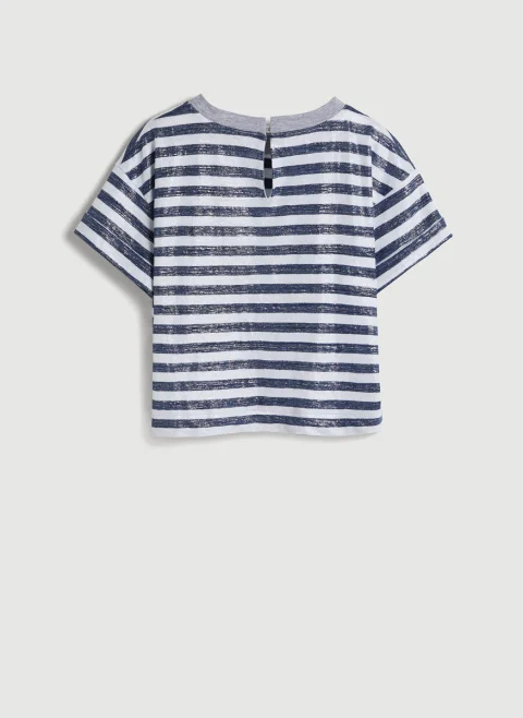 Тишърт от лен с монили Brunello Cucinelli Kids 4-6 — снимка 3