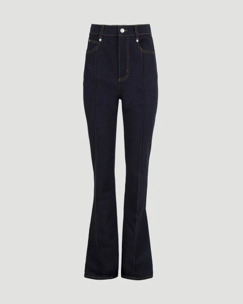 High-Waisted Straight Leg Jeans in Dark Denim