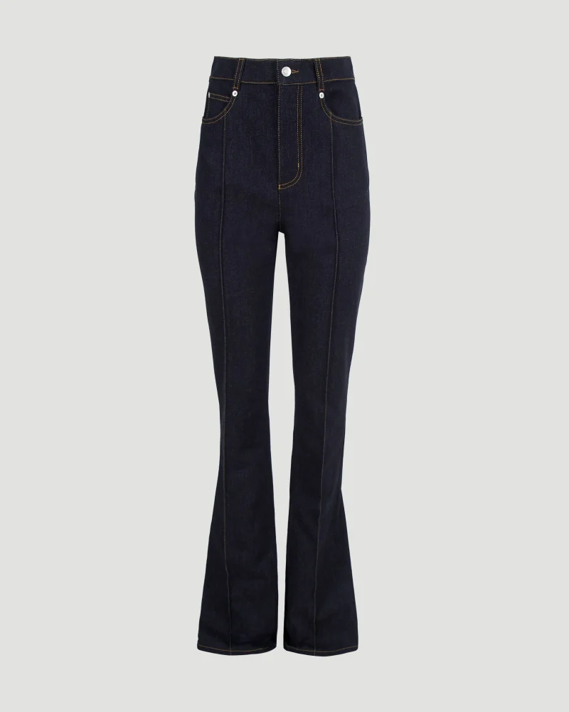 High-Waisted Straight Leg Jeans in Dark Denim