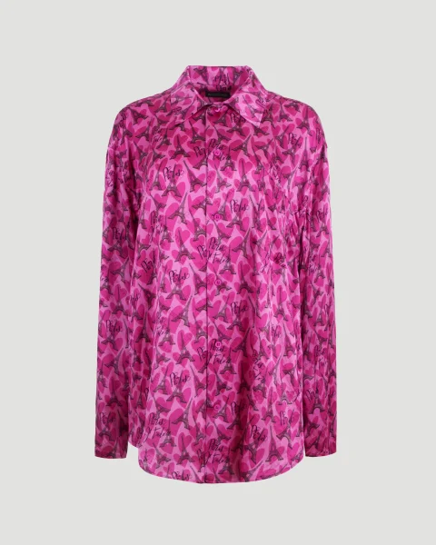 All-Over Eiffel Tower Logo Silk Shirt
