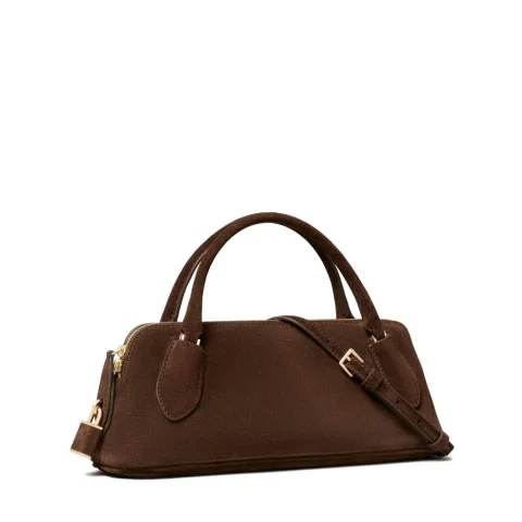 Дамска кафява чанта LOCK SUEDE TORY BURCH — снимка 7