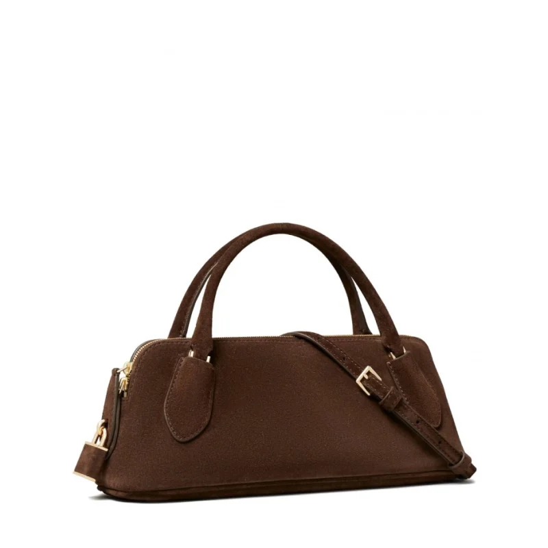 Дамска кафява чанта LOCK SUEDE TORY BURCH — снимка 7