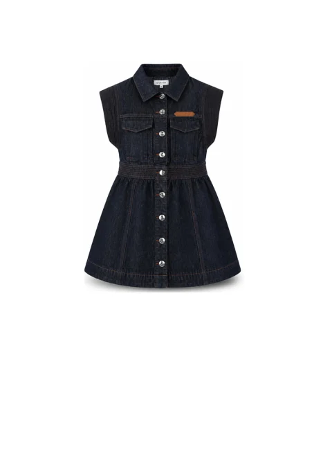 Рокля от деним с бродерия Lanvin Kids — снимка 2
