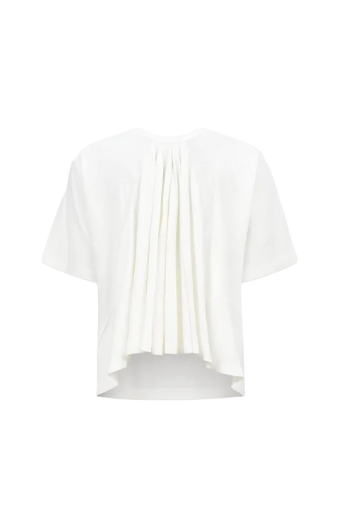 White T-Shirt with Pleats on the Back — снимка 2