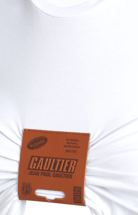 Baby Tee With Leather Tag Detail in White — снимка 2
