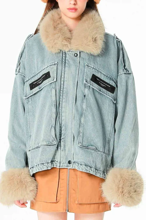Яке Women Teddy Fur Denim MW094070824 blue — снимка 2