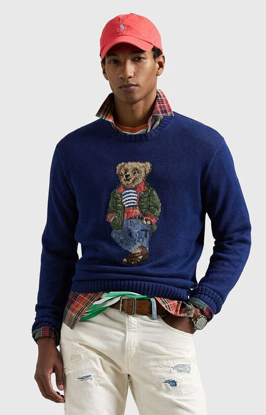Син пуловер с Polo Bear принт — снимка 2