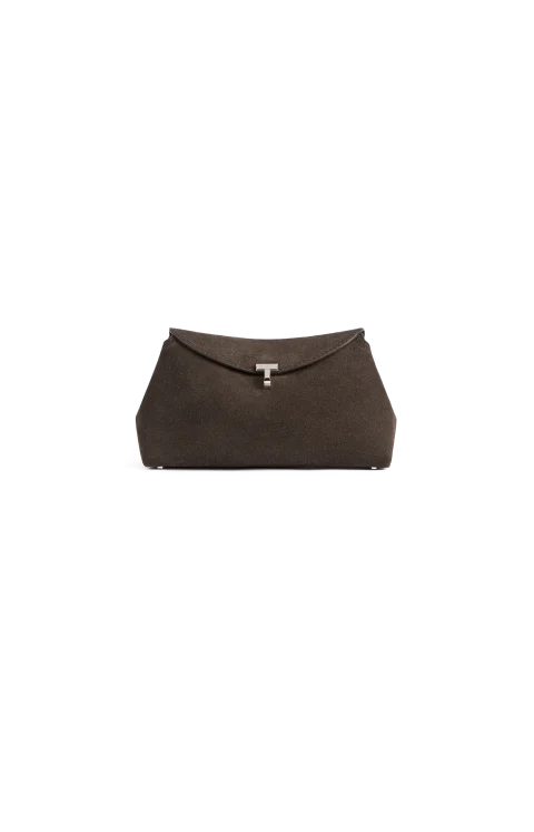 T-Lock Suede Clutch in Brown